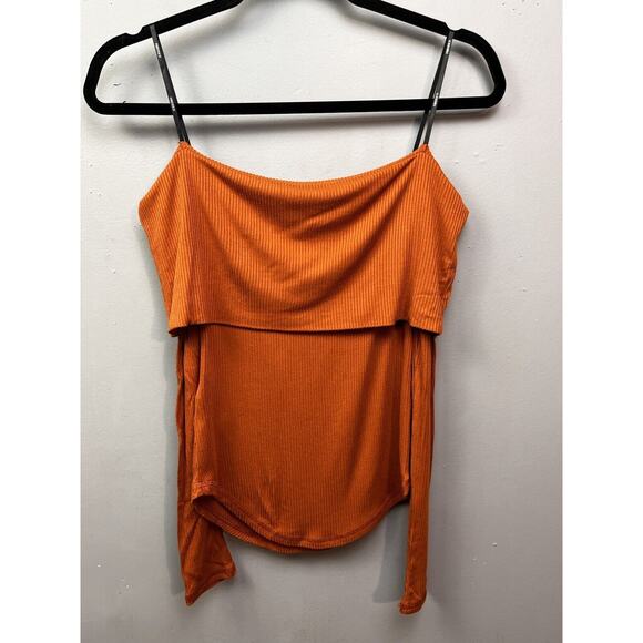 Forever 21 Top‎ Womens Small Ribbed Off-the-Shoulder Rust Orange Stretch NEW - Picture 2 of 7